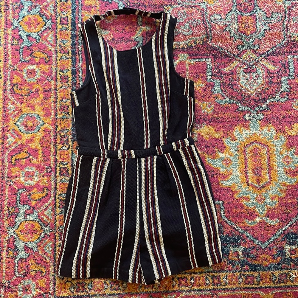 Olive & Oak Driftwood Dreamer Navy Blue Striped Romper